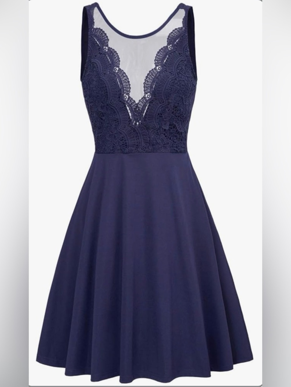 Sleeveless Navy Lace Fit & Flare Dress
